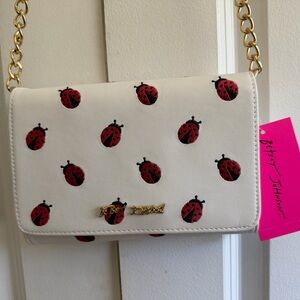 New Betsey Johnson White and Red Ladybug Crossbody Purse Bag